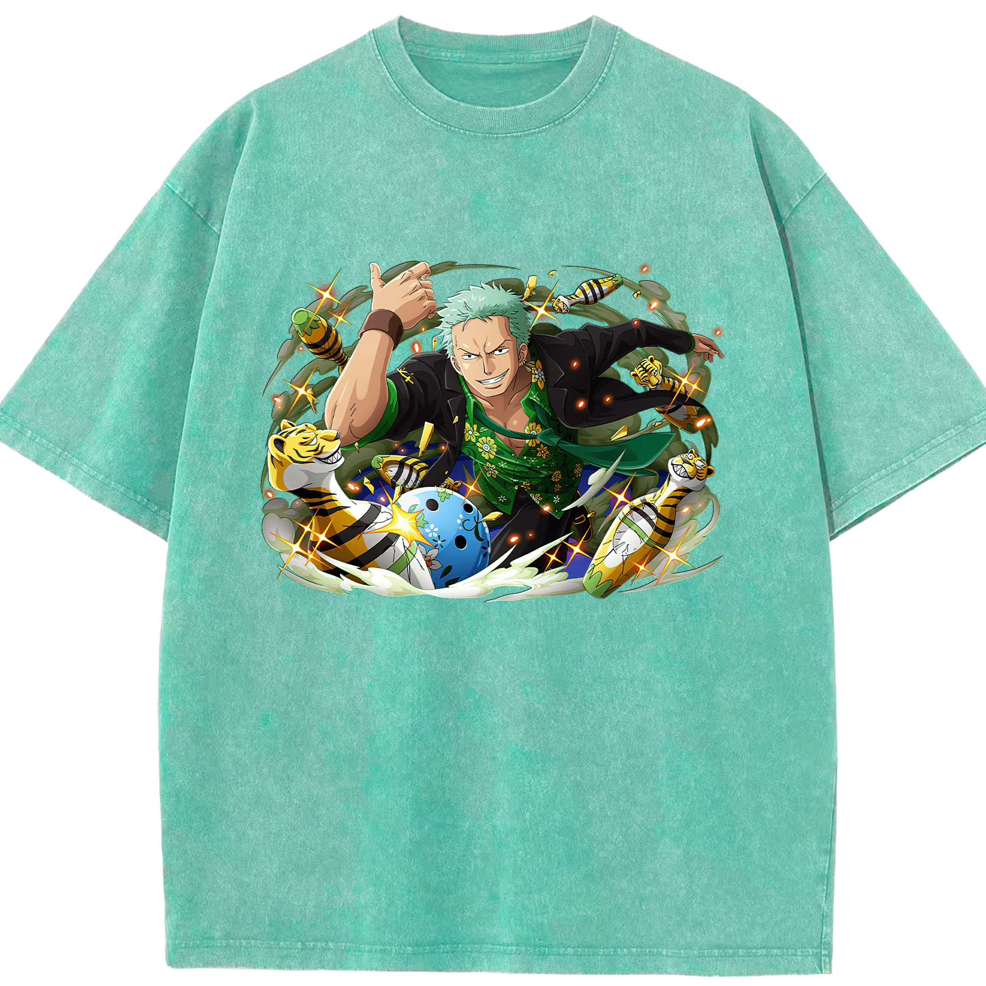ワンピース ロロノア・ゾロ ONE PIECE Roronoa Zoro 綿100% ヴィンテージ風 半袖Tシャツ（フロントプリント）